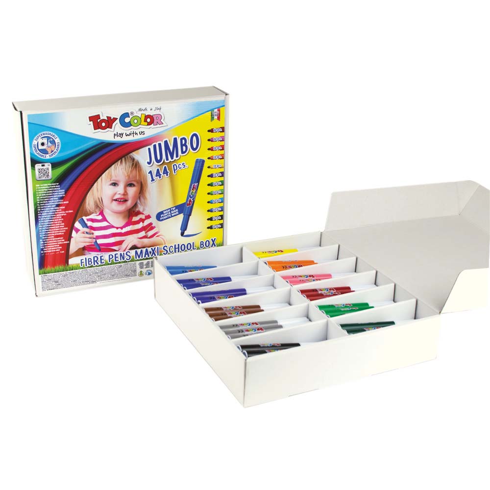 Jumbo Fibre Pens 144pc School Box