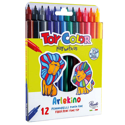 Fibre Pens: Fine Tip 12 Colours