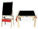 2-in-1 Convertible Wooden Table & Chalkboard Easel Stand