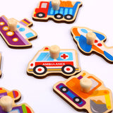 Wooden Vehicle Peg/Knob Puzzle 9pc