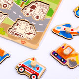 Wooden Vehicle Peg/Knob Puzzle 9pc