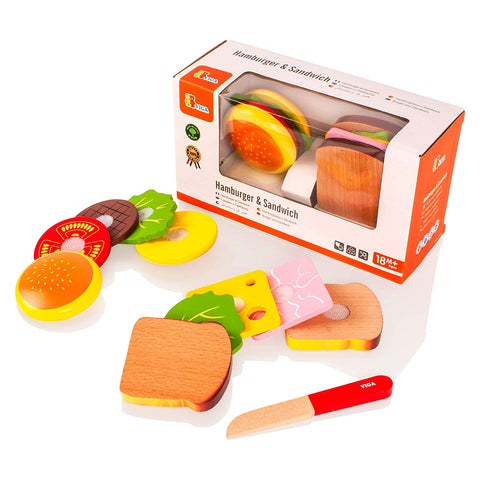 Wooden Hamburger & Sandwich Set 10pc