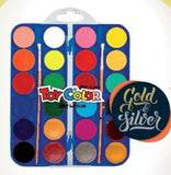 Watercolours: 24 Colours with Silver and Gold & 2 Paint Brushes