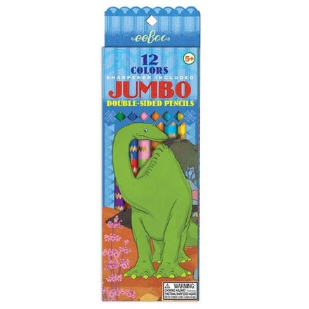 6 Jumbo Double-Sided Dinosaur Pencils with Sharpener