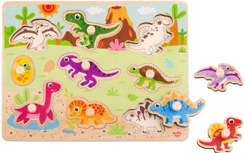 Wooden Dinosaur Peg Puzzle 9pc